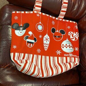 Walt Disney World Red & White Christmas Tote Bag with Snap Closure